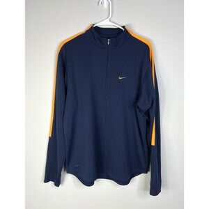NIKE Dri-Fit Half Zip Pullover Track Top Navy Orange Men’s Large Embroidered